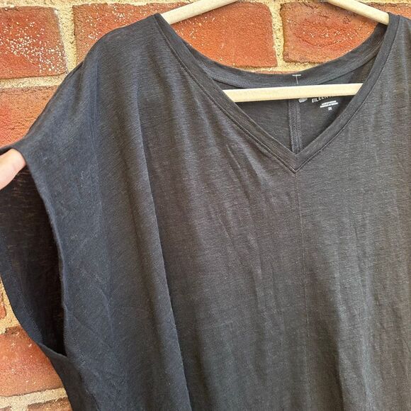 Eileen Fisher $118 Organic Linen Jersey V-Neck Boxy Tee black 2X NEW - Picture 3 of 11